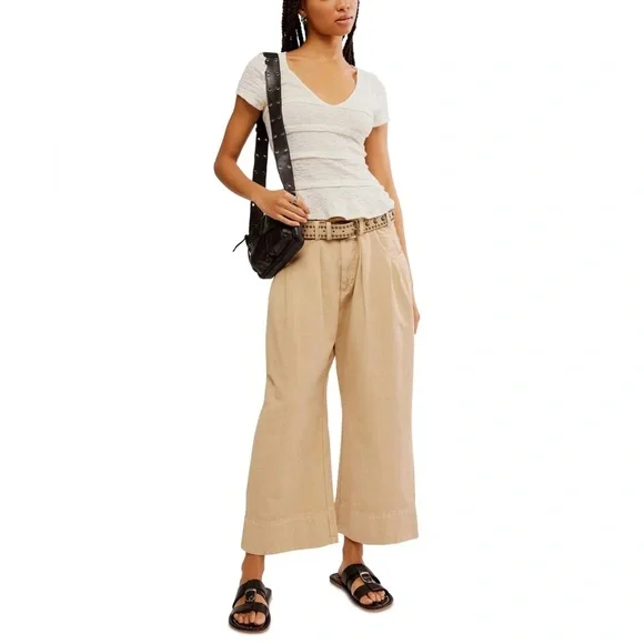 FREE PEOPLE Sweet Talk Chino Pants in Croissant Tan Size 6 - Picture 11 of 12